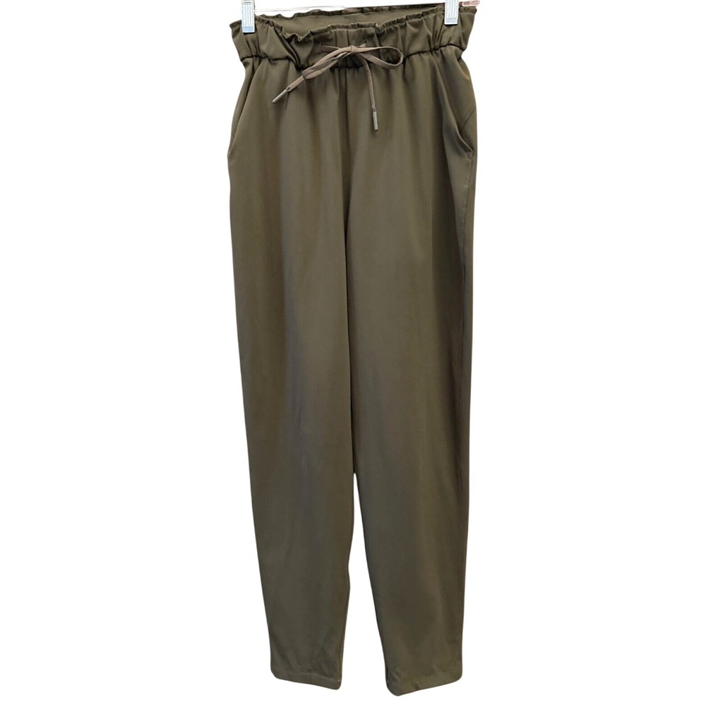 Lululemon Olive Green On the Fly Woven Drawstring Waist Pants Size 2 Tapered Leg